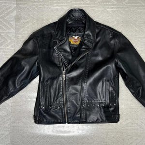 Harley Davidson Men Black Leather Biker Jacket, Classic Motorcycle Riding Coat, Studded Details, Vintage Harley Rider Gear, gift for him
