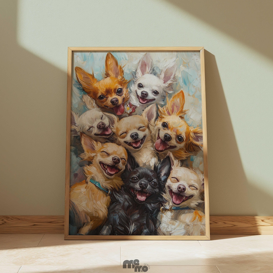 Happy Chihuahua Dog Wall Art Print, Cute Smiling Pet Portrait Painting ...