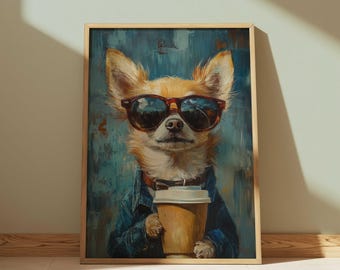 チワワのコーヒーショップアートプリント、かわいい犬好きのための