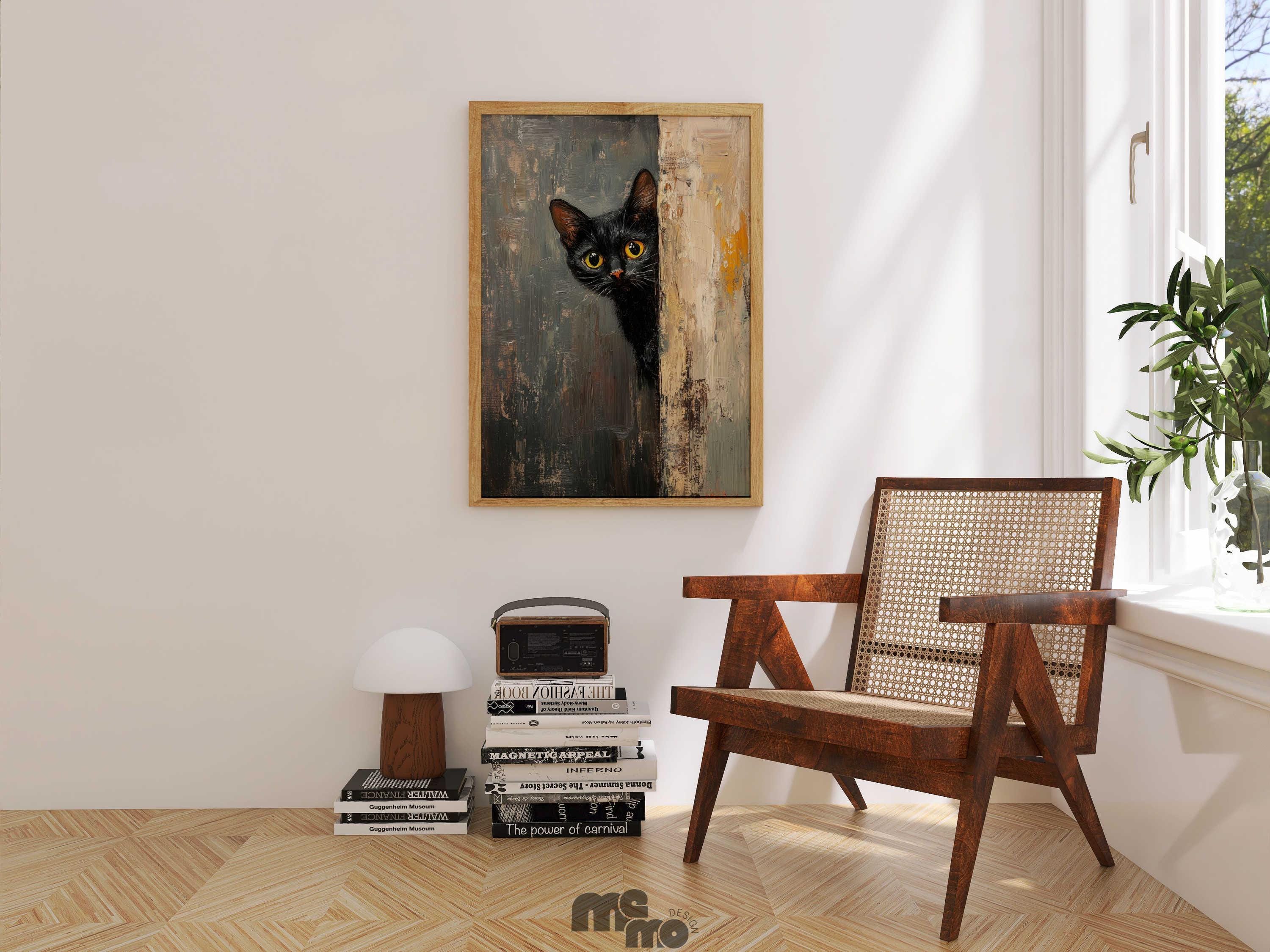 peeking black cat poster, cute cat print, home decor,... Peeking Black Cat Painting Poster Print, Funny Curious Cat Wall Art for ...