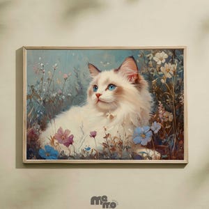 Floral Ragdoll Cat Wall Art Download, Rococo Cat Portrait Oil Painting, Cute Pet Digital Painting for Animal Lovers Gift and Cozy Home Decor