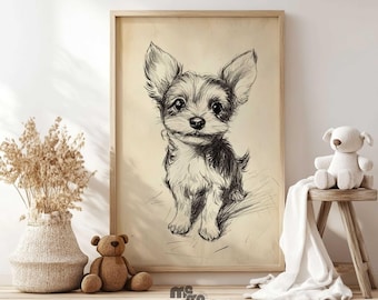 英ポリアンナ・ピカリング作 ヨークシャーテリア仔犬のプリントアート(特定の版画) 青と金 - ヨークシャーテリア犬 No.2】ヨーキー・ペットロス・うちの子