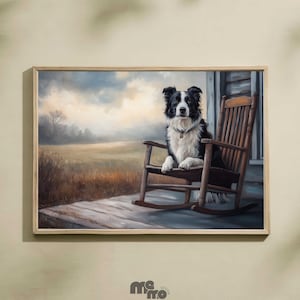 Border Collie Porch Dog Wall Art, Rustic Farmhouse Pet Painting, Country Premium Matte Paper Poster Dog Lover Gift, Farmhouse Animal Decor