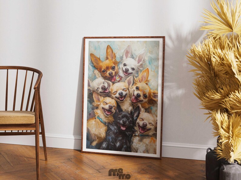 Happy Chihuahua Dog Wall Art Print, Cute Smiling Pet Portrait Painting ...