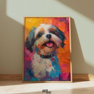 Shih Tzu Abstract Colorful Wall Art Print, Happy Impressionism Dog Oil Painting Portrait Download, Vibrant Pet Gift Dog Lovers Home Decor