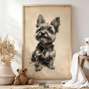 Art mural pour chambre d&#39;enfant du Yorkshire Terrier, téléchargement numérique de croquis de chien adorable, décoration de salle de jeux pour les amateurs de chiots, cadeau imprimable