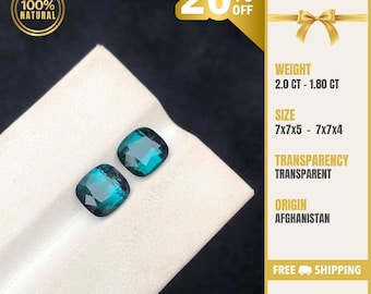 Blue Tourmaline Gemstones: Cushion Cut, Afghanistan Origin, 2-Piece Set