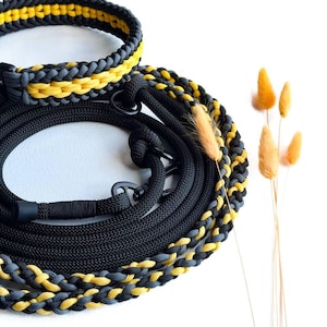 Braided Paracord Dog Collar and Hands-Free Leash Set – Yellow And  Black | Strong, Durable, Adjustable | For Medium And Large Dogs