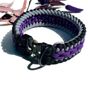 Handmade Braided Dog Collar From Paracord In Black And Purple Color, Waterproof, Super Durable Buckle, For Large And Medium Dogs
