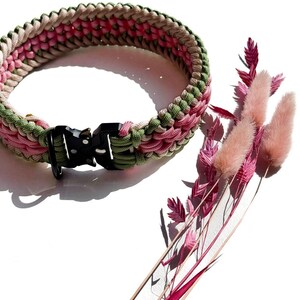 Handmade Braided Dog Collar From Paracord In Pink And Green Color, Waterproof, Super Durable Buckle, For Large And Medium Dogs