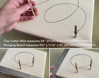 Wedging/Work Board (Double-Sided) for Kiln-Fired Clay Sculpting, w/Wire Clay-Cutter Tool