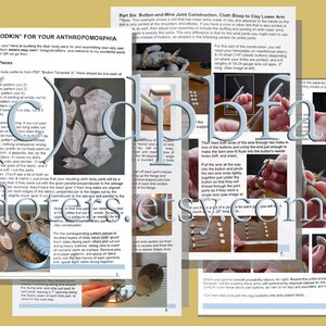 May include: A close-up of a page from a sewing guide for creating a "Bodkin" doll. The page shows detailed instructions for sewing the body parts and constructing a button-and-wire joint for the arm. The text includes the phrase "doters.etsy.com".