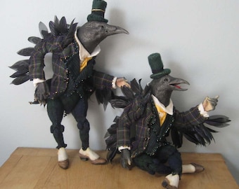 Custom Crow Anthro Art Dolls, Pair