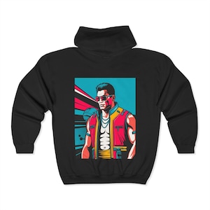 Cyberpunk Unisex Zip Hoodie, Stylish Streetwear, Gamer Gift, Retro Fashion, Festival Wear, Unique Graphic Design