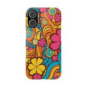 Bohemian Snap Case, Colorful Floral Phone Cover, Peace Sign Phone Case, Funky Gift for Her, Vibrant Accessory for Festivals, Durable Phone