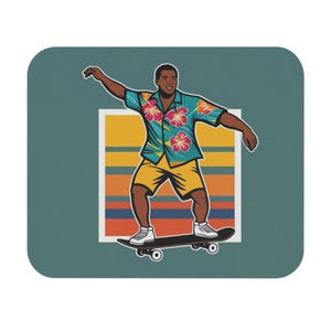 Skateboarder Mouse Pad - Colorful Retro Desk Mat for Gamers, Work, Office, Gifts for Christmas, Birthdays, or Teen Decor