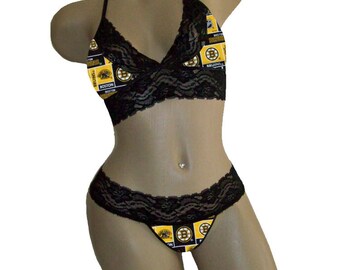 Sexy Chicago Blackhawks NHL Lingerie Black Lace Cami Tie-Top | Etsy