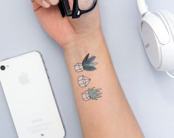 SUCCULENT TATTOO || Temporary Cactus Tattoo - Three Succulents Design - Cacti Art - Plant Lover - Plant Lady Tattoo - Small Plant Art