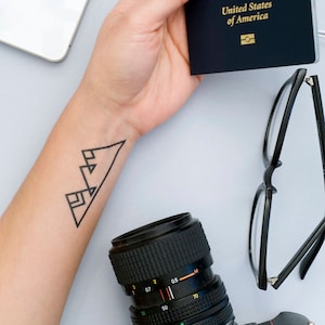 MOUNTAIN TATTOO || Temporary Tattoos - Colorado Art - Modern Mountains - Small Body Art - Triangle Outline Mountains - Adventure Tattoo