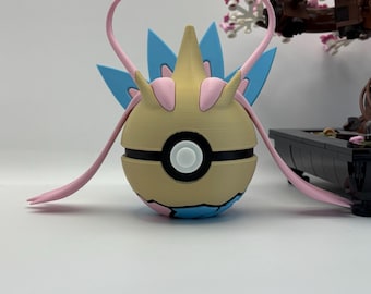 Milotic Pokéball Display | 3D Printed Monster Ball Fan Art, Gaming Room Decor, Collectible