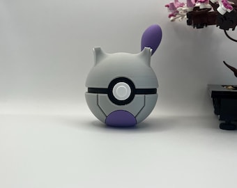 Mewtwo Pokéball Display – 3D Printed Monster Ball | Regular & Shiny Variants