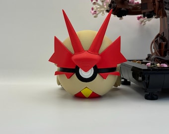 Blaziken Monster Ball Display | 3D Printed Fan Art, Gaming Room Decor, Collectible