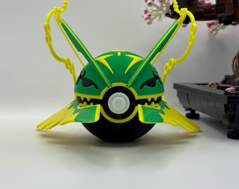 Mega Rayquaza Pokéball Display | 3D Printed Monster Ball Fan Art, Gaming Room Decor, Collectible