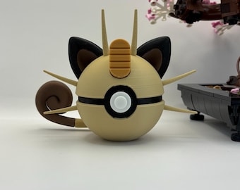 Meowth Pokéball Display | 3D Printed Monster Ball Fan Art, Gaming Room Decor, Collectible