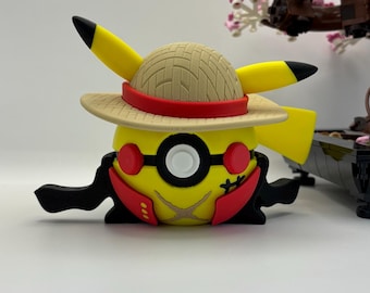 Pikachu X Luffy Pokéball Display | 3D Printed Monster Ball Fan Art, Gaming Room Decor, Collectible