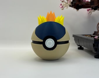 cyndaquil Pokéball Display | 3D Printed Monster Ball Fan Art, Gaming Room Decor, Collectible