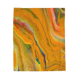 Vibrant Yellow/Neon Streaked, Abstract Velveteen Plush Blanket | Cozy Home Decor, Gift Idea for Her, Warm Throw, Festival Vibe, Luxe Comfort