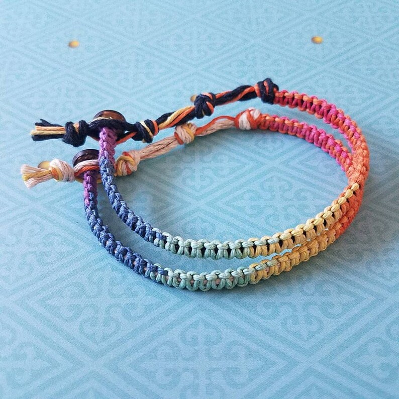 2 Rainbow Multi-color Hemp Bracelet Set, Gift Idea, Valentines, Friends, Family, Colleagues, Bracelet, Love, Hemp Jewelry, Aromatherapy image 1