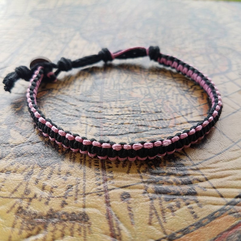 Black & Pink, Reversible, Hemp Bracelet, Hemp Anklet, Hemp Choker, Forest Green, Natural Jewelry, Eco-Friendly, Aromatherapy, Coconut, Gift image 2