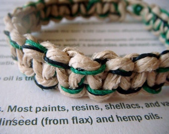 Thick Hemp Bracelet with Black and Green, Green Bead, Handmade, Hemp Anklet, Mens Bracelet, Rope Bracelet, Rope Anklet, Lucky, Friendship