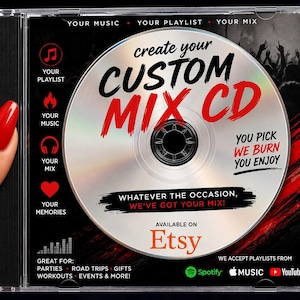 CD de mezclas, CD de mezclas personalizadas, Lista de reproducción de Spotify a CD, 80 minutos de audio, mixtape en CD
