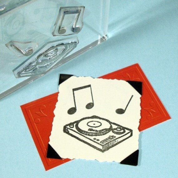 Items similar to Turntable Record Player Clear Polymer Rubber Stamp