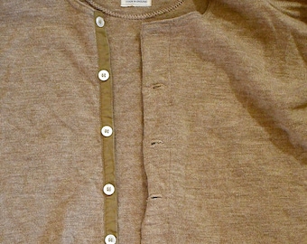 Vintage 1960s Khaki Tan Pure Wool Military Style Cardigan Sweater Made in England 34 Inch Bust MORLEY