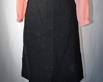 Vintage 1950s Heathered Black Wool A-Line Skirt 30 Inch Waist