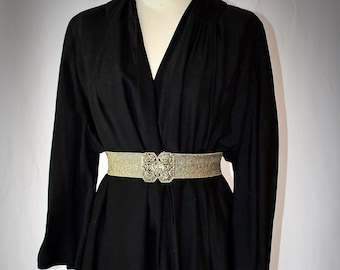 Vintage 1940s Elegant Black Silk Evening Coat 42 Inch Bust