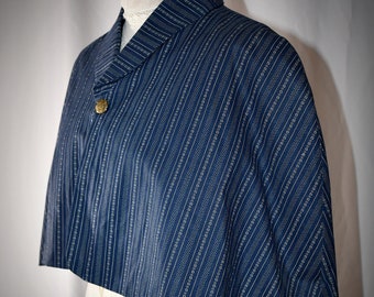 Vintage 1980s Victorian Style Dark Blue and White Striped Calico Cotton Capelet Shrug Civil War Reenactment Costume One Sz