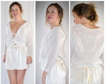Antique Edwardian White Cotton Hand Embroidered Blouse 38 Inch Bust