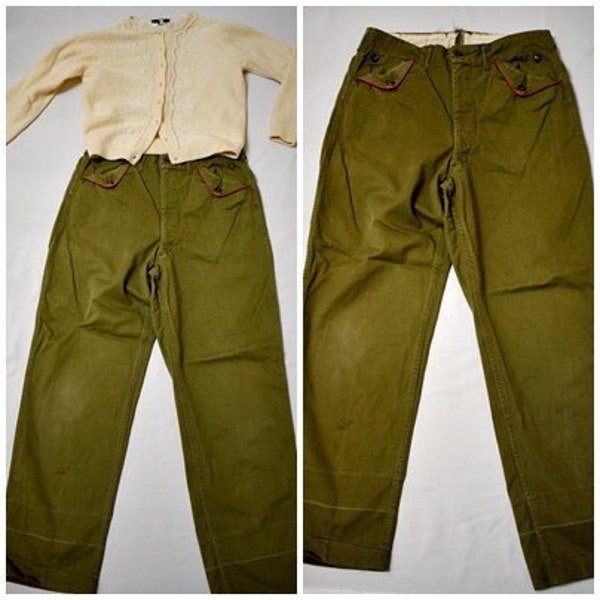 Vintage 1960s Khaki Green Military Style Boy Scouts Uniform Pants Women's or Men's 31 Inch Waist