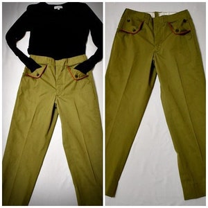 Vintage 1970s Mens Boys Womens Khaki Green Military Style Boy Scouts Uniform Pants 29 Inch Waist/26 Inch Inseam
