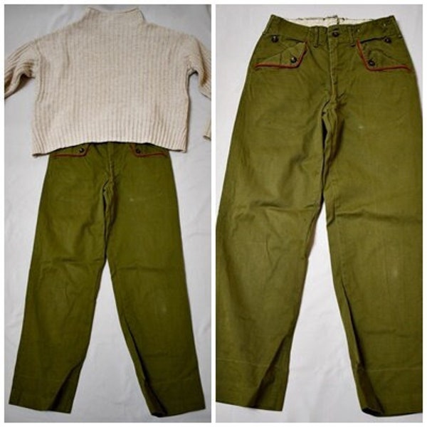 Vintage 1960s Khaki Green Boy Scouts Uniform Military Style Pants Men's Women's Kid's 26 Inch Waist