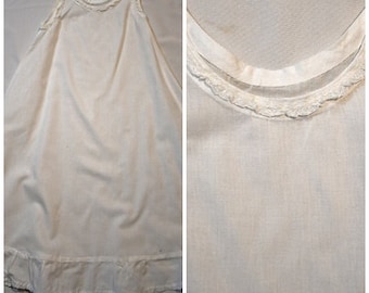 Antique Long White Cotton Child's Girl's Slip With Lace Trim Sz 4