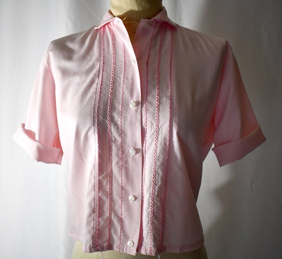 Vintage 1960s Pale Pink Cotton Short Sleeve Schoo… - image 1
