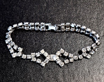 Vintage 1950s Art Deco Style Clear Rhinestone Bracelet