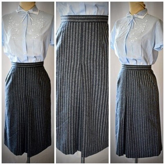 Vintage 1960s Charcoal Gray and Light Gray Stripe… - image 1