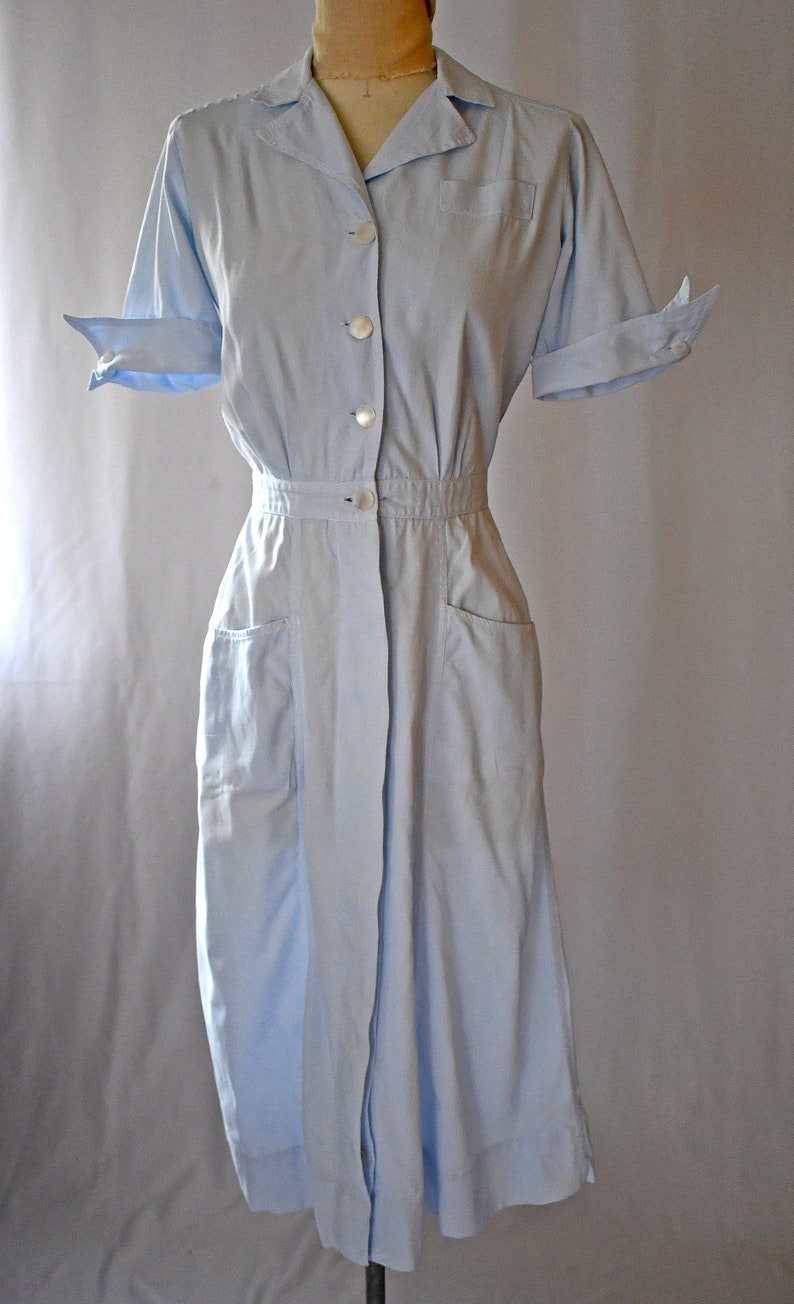 Vintage 1940s Pale Blue Cotton Short Sleeve Nurse Uniform Work | Etsy