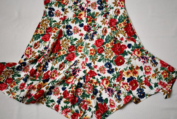 Vintage 1980s Cotton Knit Pink Navy Green Floral … - image 5